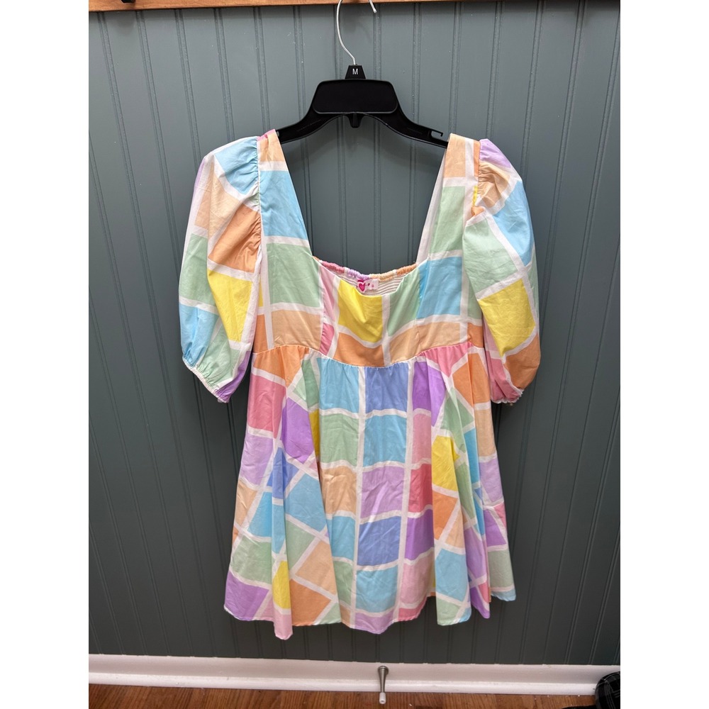 Buddy Love Women's Medium Dress Square‎ Neck Pastel Geometric Mini Short